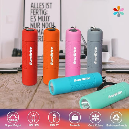 EverBrite 6-Pack Mini Flashlight Set, Small Multicolor Flashlights with Lanyard, 1W Led for Camping, Hiking, Emergencies, 18 AAA Batteries Included, Gift for Christmas Birthday Anniversary