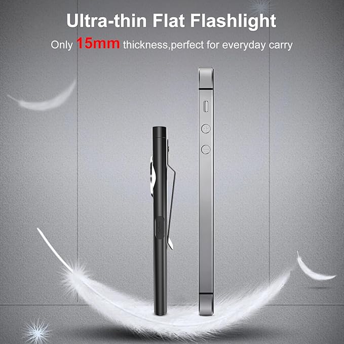 klarus E5 Pocket Flashlight, Rechargeable EDC Flashlight, Super Slim Flat 4.2x1x0.3inch, 470 Lumens, USB-C Port, IPX4, Dual Light Source with Magnetic Base, Hat & Clothes Clip - Black