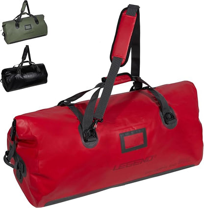 LEGEND Waterproof Duffel Bag - Heavy Duty Duffle Bag for Outdoor, Camping, Boating & Travel, Premium PVC Dry Duffel Bag, Motorcycle Dry Bag with Durable Strap & Handles with Large Storage - 80L Red