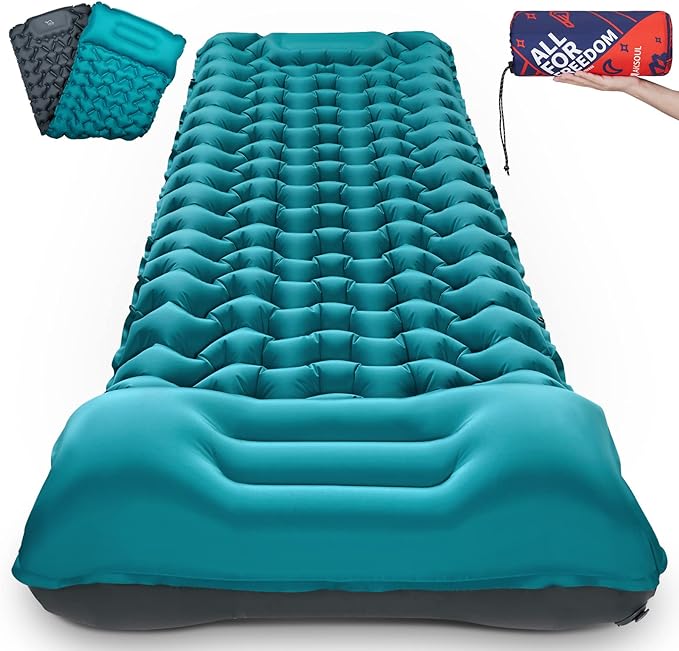 AKSOUL Camping Sleeping Pad with Pillow: Extra Thick 3.9 inch Ultralight Self Inflating Air Mat, Compact Lightweight Insulated Inflatable Sleep Mattress for Backpacking, Camp, Hiking, Tent
