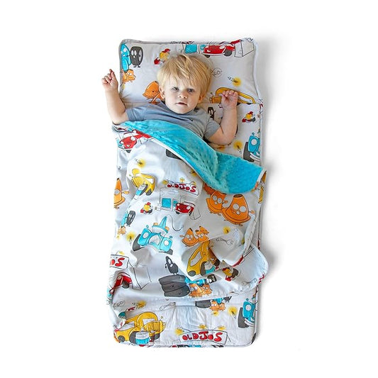 JumpOff Jo - Toddler Nap Mat - Sleeping Bag for Kids with Removable Pillow and Ultra Soft Blanket for Preschool, Daycare, and Sleepovers - Jo’s Garage