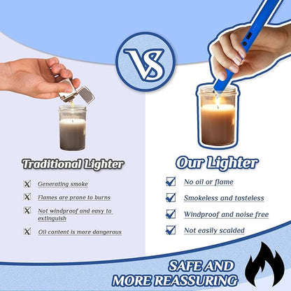 2 PCS Candle Lighter,Windproof Flameless Electric Lighter with LED Power Display ＆ Safety Switch, Upgraded Plasma USB Rechargeable Lighter for Birthday Camping BBQ (Blue)