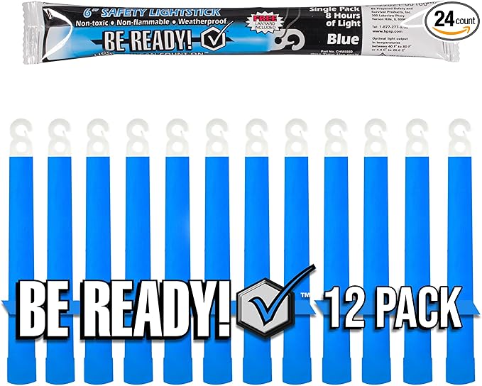 Be Ready 12 Pack Blue Chemical Light Industrial Glow Sticks - Blue