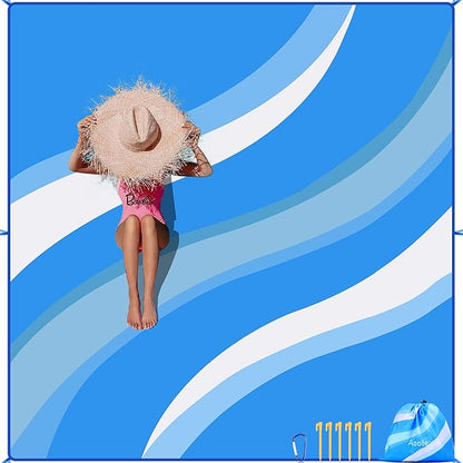 Beach Blanket Sandproof, Extra Large Beach Mat 80"*80" for 1-8 Persons,Waterproof Outdoor Picnic Blankets, Lightweight Beach Essentials for Camping,Traveling,Hiking(Light Blue, 80"*80")