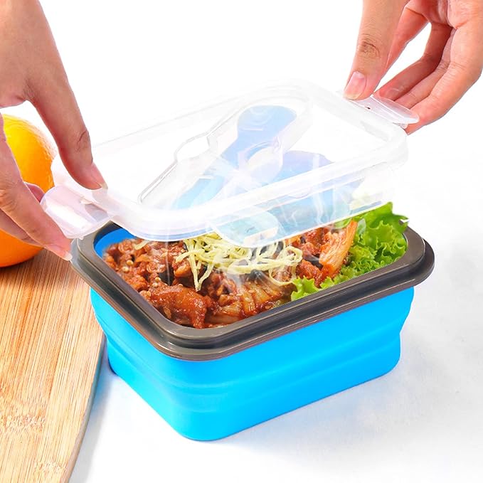Collapsible Bowls for Camping Cups and Bowls Set with Luch Bag Outdoor Camping Mess Kit 4 in 1 Reusable Silicone Bowl and Cup with Lid and Spork