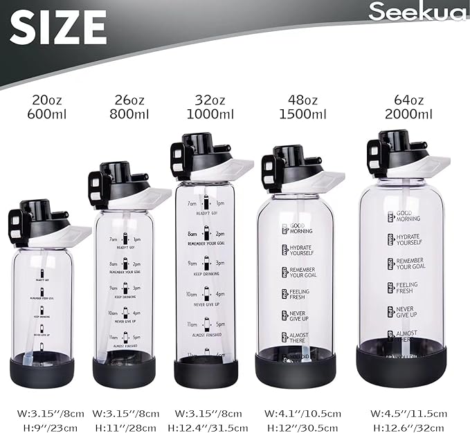 48 oz Large Sports Glass Water Bottle with Straw & Time Marker, Motivational Daily Glass Drinking Bottle with Strap for Fruit Infused Water, Smoothie, Coffee