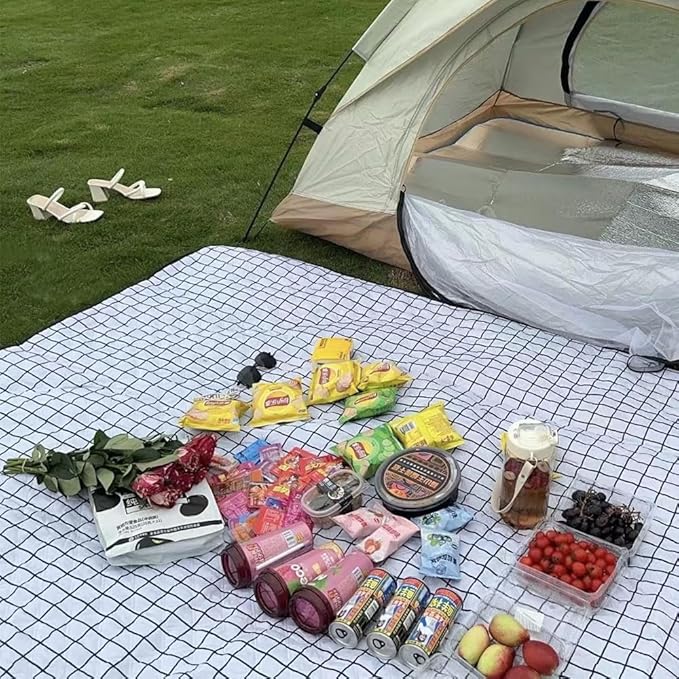K Y KANGYUN Extra Large Picnic Blanket Outdoor Beach Blankets, Water-Resistant Foldable Sandproof Blankets Cute Picnic Mat for Beach, Camping Grass Lawn Park Mats (White, 80x60 in)