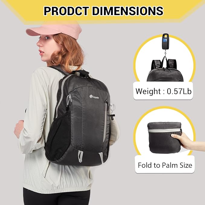 15L Highly Water-resistant Hiking Daypack, Small Backpack Travel Outdoor, Lightweight Day Pack with Tool Loops