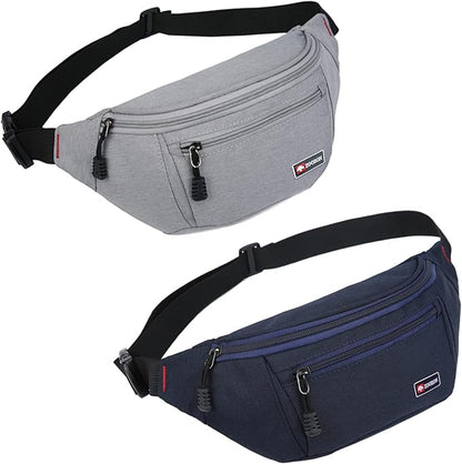 2 Packs Fanny Packs for Men and Women, Water Resistant Sports Waist Pack Bag Hip Bum Bag for Travel Hiking Running (Gray + Blue)