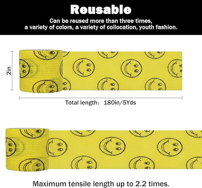 First Aid Bandages Cohesive Wrap Adhesive Self Adherent Tape - Colorful Bandages (Yellow Smile, 2-Inch)
