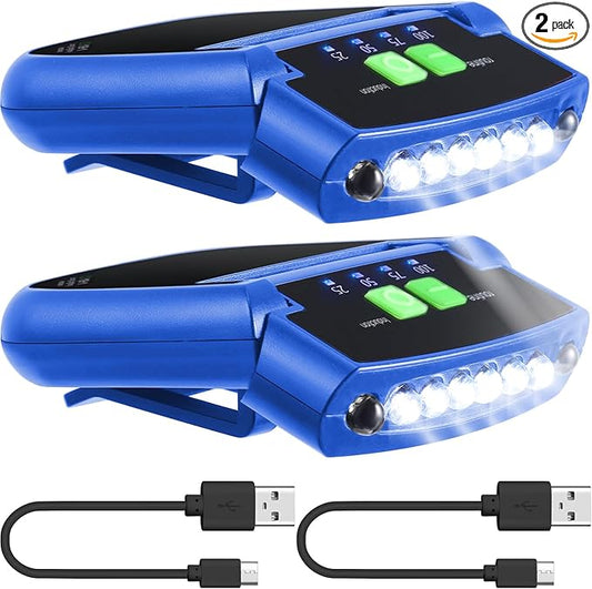 Mudder 2 Pieces LED Clip on Cap Lights USB Rechargeable Cap Flashlight Clip Waterproof Ultra Bright Hat Hands-Free Light Flashlight Headlamp for Fishing Camping Hand Work (Blue)
