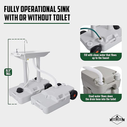 Hike Crew XL Portable Camping Sink & Waste Tank | Extra Large Hand Washing Station with 8 Gal Capacity, Hands-Free Foot Pump, Faucet, Soap Dispenser & Towel Rack | Includes 10 Gal Travel Waste Tank