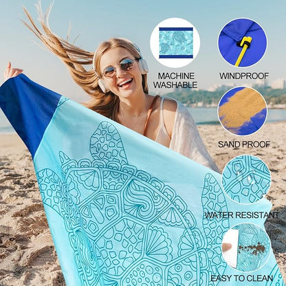 Beach Blanket Waterproof Sandproof Beach Mat Oversized 79" X 83" with 4 Stakes for 2-8 Adults, Soft and Durable, Sand Free, Light Weight, Perfect for Beach Travel Camping Outdoor Hiking