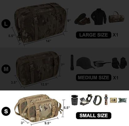 4 Set Tactical Packing Cubes ，Compressible Mesh Duffle Storage Bag,Portable Edc Molle Pouch Organizer.