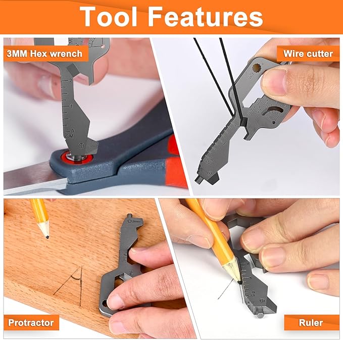 20 In 1 Multitool Pocket Tool, Gift for Boyfriend Him Husband Men, EDC Gadgets with Bottle Opener, Screwdriver, Hex Wrench - Unique Mini Utility Key Shaped Pocket Tool, Black, 1 Pack