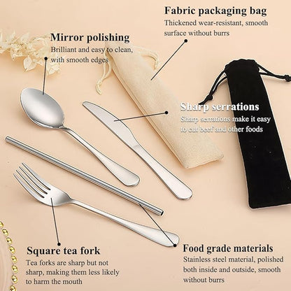 Kyraton Portable Flatware, Reusable Camping Flatware, Bento Box Flatware, Silverware For School/Work/Office/Outdoor, Dishwasher Safe, Set of 2 Packs
