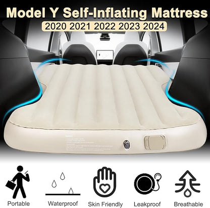 Car Mattress for Tesla Model Y 2024-2020, Self-Inflating Model Y Camping Mattress with Wireless Pump, Portable and Comfortable Tesla Model Y Accessories 2024 2023 2022 2021