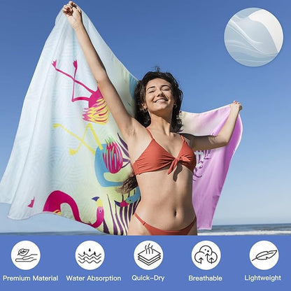 Airensky Microfiber Sand Free Beach Towel 72"x36",Extra Large Lightweight Super Absorbent Thin Fast Drying Towels for Swimming Exercise Pool Bathing Camping Girls Women Adults(Flamingo)