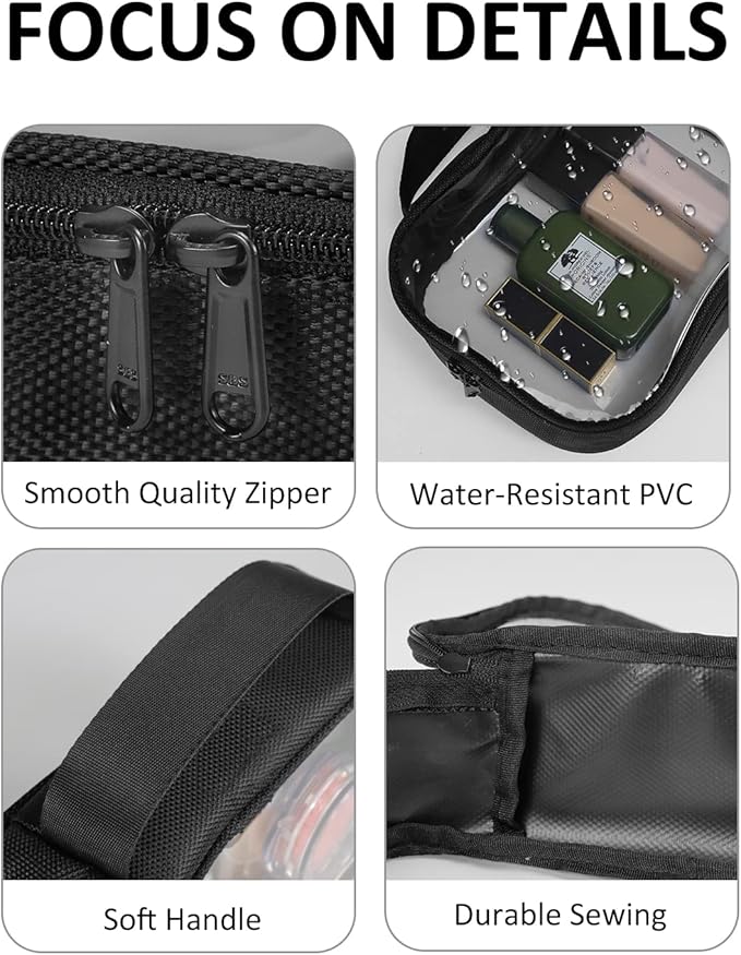 Moyad TSA Approved Clear Toiletry Bag with Handle, 3 Pack Quart Size 3-1-1 Liquids Pouch for Travel, Transparent Makeup & Cosmetic Organizer for Women Men, Black