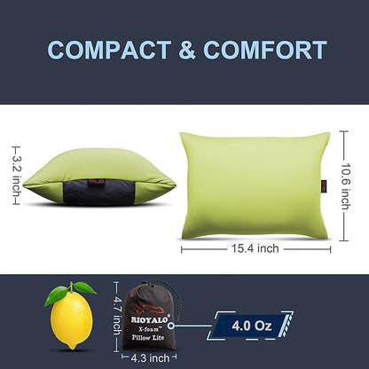 X-Foam Inflatable Camping Pillow Lite with Removable Foaming Cover | Comfortable, Washable Ultralight Portable with Neck Lumbar Support | Backpacking, Hiking, Travel, Air | Small (APPLE GREEN)