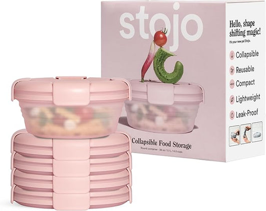 STOJO Collapsible Bowl 5 Set - Translucent Carnation, 36oz - Reusable Silicone Bowl for Hot and Cold Food - Perfect for Travel, Meal Prep, To-Go Lunch, Camping & Hiking - Microwave & Dishwasher Safe