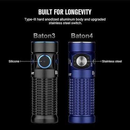 OLIGHT Baton4 Rechargeable EDC Flashlight, LED Pocket Flashlight 1300 Lumens with Magnetic Charging Cable, Small Powerful Bright Flashlight for Home, Camping, and Emergencies (Regal Blue)