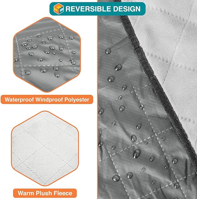 SUN CUBE Large Waterproof Camping Blanket, Fleece Quilted Stadium Blanket for Cold Weather, Windproof Foldable Outdoor Blanket Mat for Picnic, Beach, Pets, Car, 60x80in