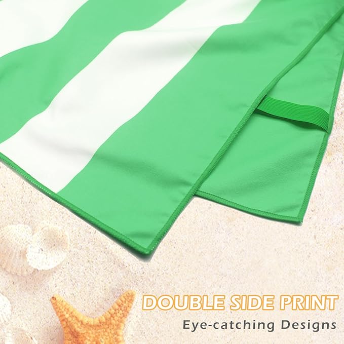 Eunzel 2 Pack Microfiber Beach Towel, Quick Dry Travel Towel Large Sand Free Towel for Beach, Camping, Swim Pool, Gym, Sports& Yoga 71"x32", Stripe Grey & Green