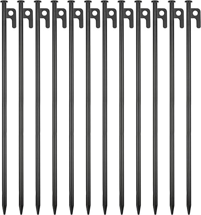 12 Pack Tent Stakes Heavy Duty Metal Tent Pegs for Camping Steel Tent Stakes 16 inch Unbreakable and Inflexible