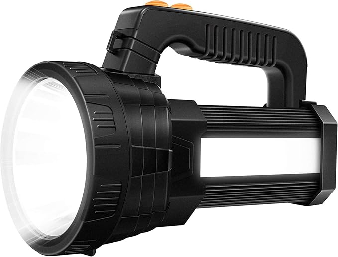 Super Bright LED Spotlight Rechargeable Flashlight 10000 Lumen Handheld Spotlight 10000mAh Long Lasting Torchlight Searchlight Flood Fishing Hiking Camping Flashlight USB Output with Tripod
