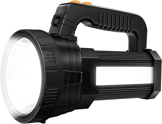 Super Bright LED Spotlight Rechargeable Flashlight 10000 Lumen Handheld Spotlight 10000mAh Long Lasting Torchlight Searchlight Flood Fishing Hiking Camping Flashlight USB Output with Tripod