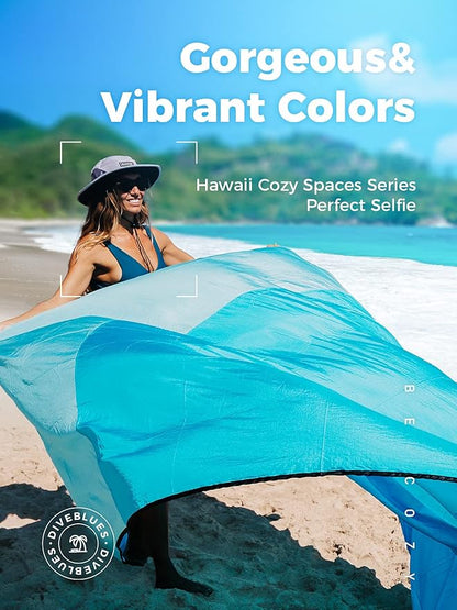 OCOOPA Beach Blanket, Sand Free, Large Oversized Beach Blanket, Comfortable Parachute Nylon, Cozy& Chic, Compact& Light, Reinforced Windproof, 4 Stakes&1 Travel Bag, S09