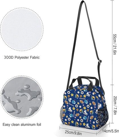 Lunch box Kids,Insulated Cat Lunch Bag Cute Small Pink Lunch Totebag Reusable Leakproof Corgi Lunch Bag With Shoulder Strap for Girls Boys Women School Work Picnic (blue baseball)