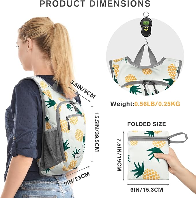 G4Free 10L/15L Hiking Backpack Lightweight Packable Hiking Daypack Small Travel Outdoor Foldable Shoulder Bag(Yellow Pineapple)