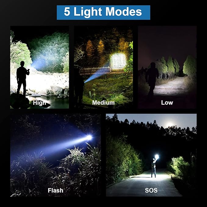 Rechargeable Flashlights 990,000 High Lumens - 2 Pack, Super Bright LED Flash Light with 5 Modes, 12 Hour Brightest Waterproof Handheld Flashlight for Home, Camping