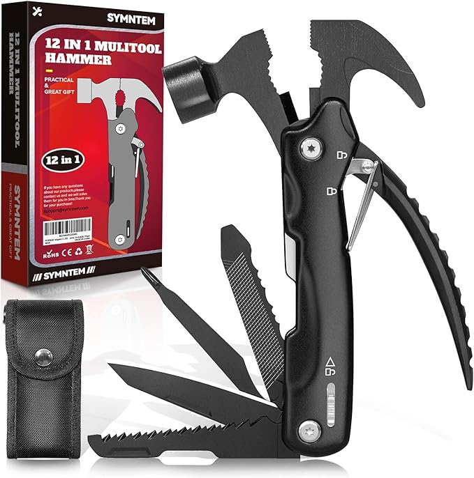 12-in-1 Multitool Hammer for Camping & Survival, Perfect Stocking Stuffer & Father's Day Surprise，Ultimate Male Gift Set