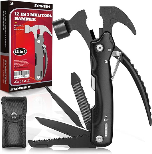 12-in-1 Multitool Hammer for Camping & Survival, Perfect Stocking Stuffer & Father's Day Surprise，Ultimate Male Gift Set