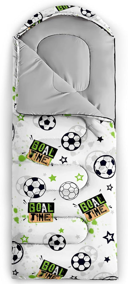 BSNTHO Soccer Boys Camping Sleeping Bags,3 Season Warm & Cool Weather,Lightweight,Waterproof Sleeping Bags for Adults & Kids,Traveling,and Outdoors,Camping Gear Equipment,31x90inch