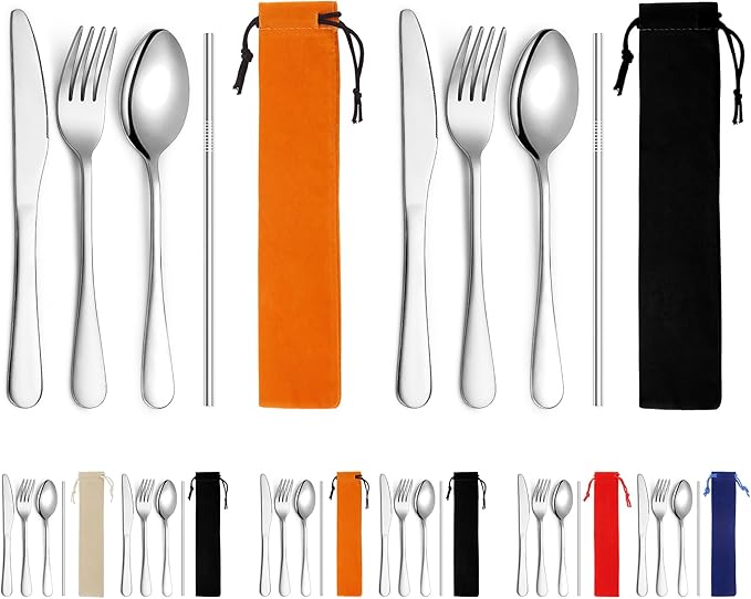 Kyraton Camping Silverware Set 2 Pack with Portable Base, Stainless Steel Flatware Camping Utensil Set Travel Cutlery Set for Outdoor Picnic Office School Farm Work Lunch Box
