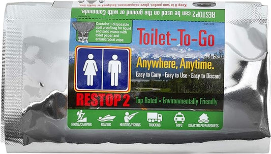 2 - Portable Toilet Solid (Poop) and Liquid (Pee) Leak Proof Waste Bag - Toilet Paper and Wet Wipe Included