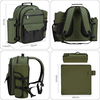 22L Insulated Picnic Basket Leak Proof Picnic Backpack for 2, Green Camping Gifts, Cool Bridal Shower Gifts for Bride and Groom, Mr and Mrs, Anniversary Engagement Wedding for Newly Engaged Couples