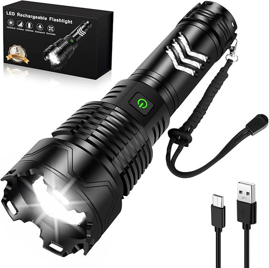 ANKRA Rechargeable Flashlights 990000 High Lumens Zoomable 5 Modes Super Bright IPX7 Waterproof & USB-C Charging Tactical Flashlights Powerful Handheld Flashlight for Emergencies Camping