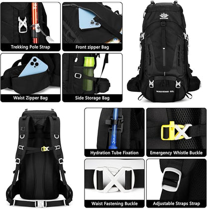 50L Hiking Backpack Men Camping Backpack with rain cover 45l+5l Lightweight Backpacking Backpack Travel Backpack