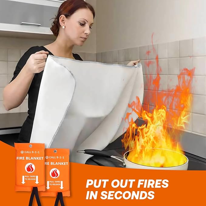 2024 2 Pack Emergency Fire Blanket, Fire Extinguisher Blanket, Fire Suppression Blanket, Flame Retardant Blanket Fire Safety Blanket for Home,Kitchen,School,Grill,Car,Office,Warehouse(40”x40”)