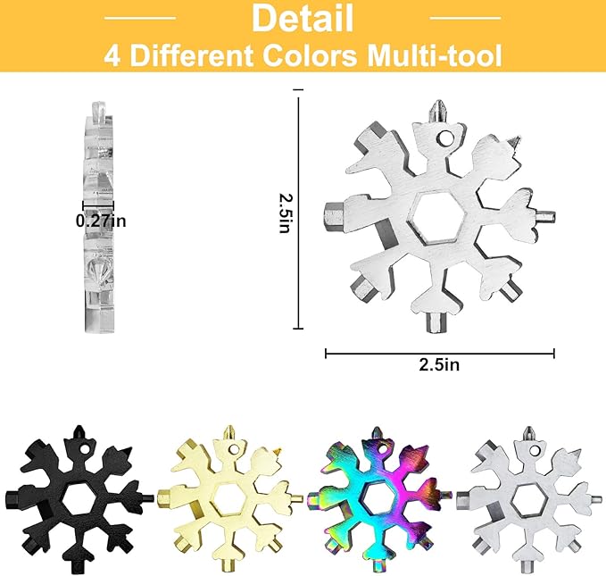 6 Packs Snowflake Multi Tool,18 in 1 Snowflake Multitool,Snowflake Wrench/Bottle Opener/Screwdriver Kit, Stainless Steel Portable Star Tool for Christmas Great Gifts