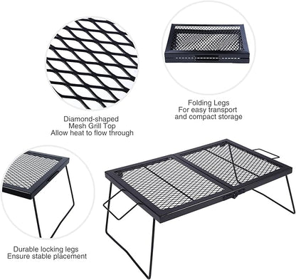 REDCAMP Folding Campfire Grill Heavy Duty Steel Grate, Portable Over Fire Camp Grill for Outdoor Open Flame Cooking Large