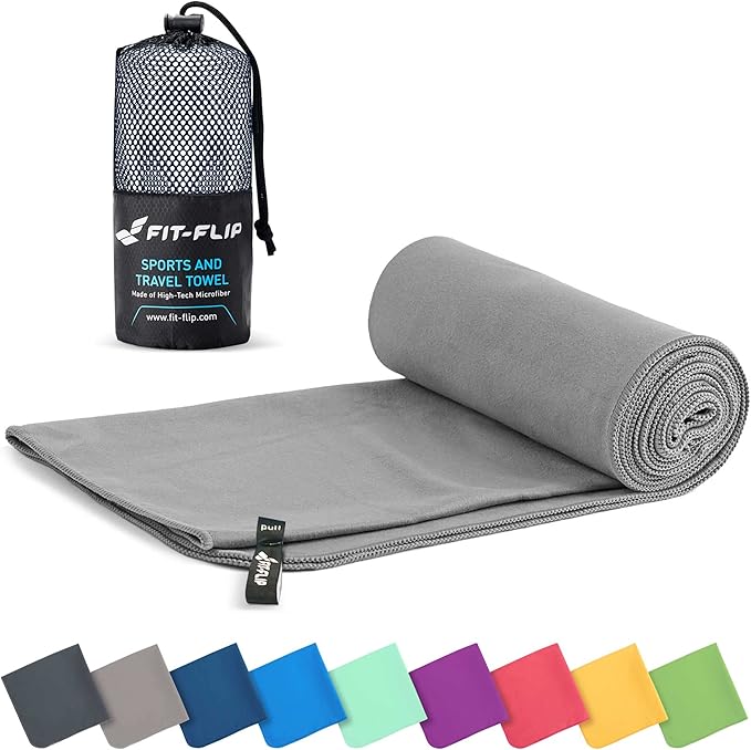 Fit-Flip Travel Towel - Compact & Ultra Soft Microfiber Camping Towel - Quick Dry Towel - Super Absorbent & Lightweight for Sports, Beach, Gym, Backpacking, Hiking and Yoga