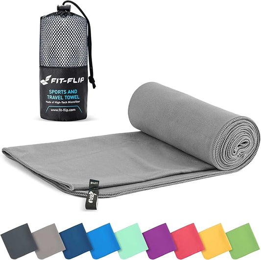 Fit-Flip Travel Towel - Compact & Ultra Soft Microfiber Camping Towel - Quick Dry Towel - Super Absorbent & Lightweight for Sports, Beach, Gym, Backpacking, Hiking and Yoga