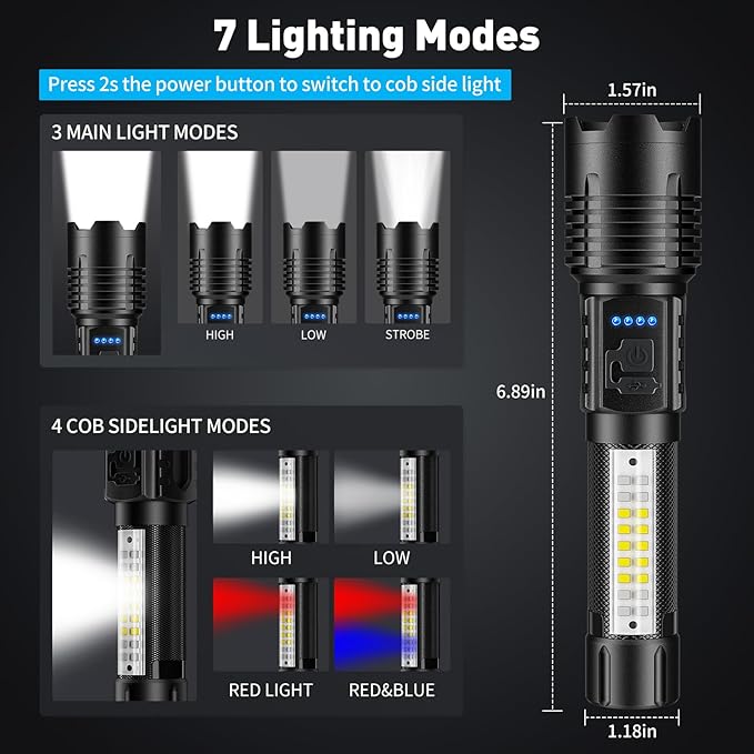 Rechargeable Flashlights High Lumens 2 Pack, 990000 Lumen Bright LED Flashlight with 7 Lighting Modes, IPX7 Waterproof Powerful Handheld Flash Light for Home Camping Emergency