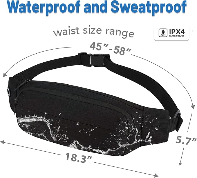 SINNO Large Crossbody Fanny Pack for Women Men Belt Bag With 4-Zipper Pockets for Travel Running Hiking Workout Dog Walking Outdoors Sport Fishing Waist Pack Bag Carrying All Phones